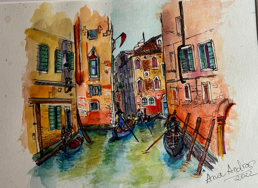Venice, a chanel.   Original Watercolor