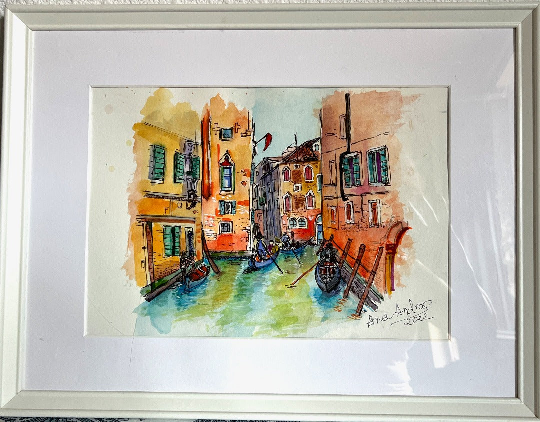 Venice, a chanel.   Original Watercolor