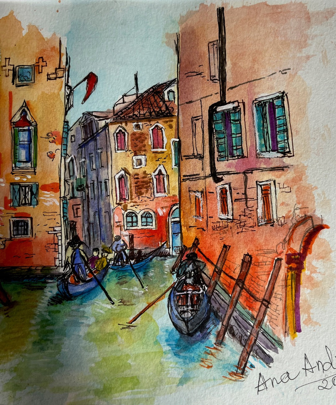 Venice, a chanel.   Original Watercolor