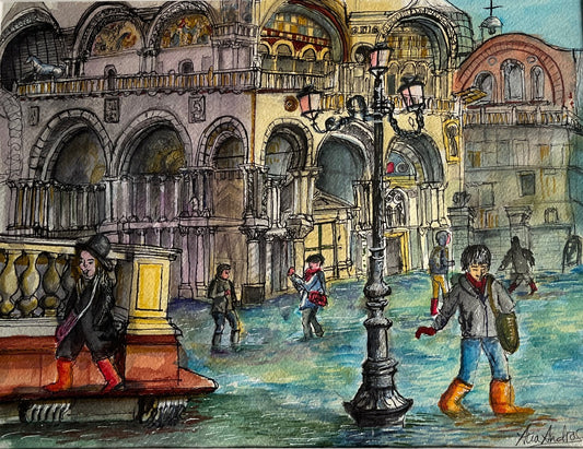 Venice's Acqua Alta, Original Watercolor.