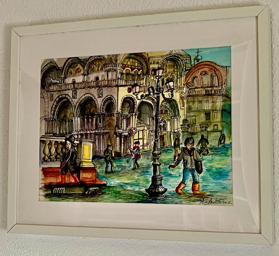 Venice's Acqua Alta, Original Watercolor.