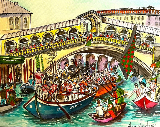 Venice Soccer Celebration. Original Watercolor (ON SALE)