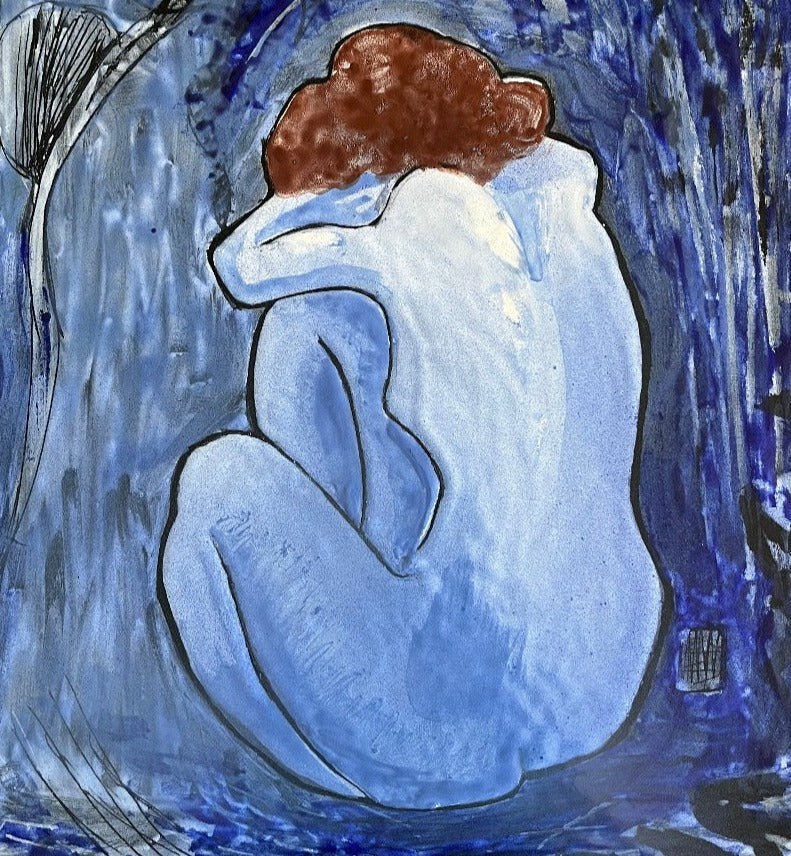 ENAMEL ART ON STEEL , PICASSO BLUE WOMAN