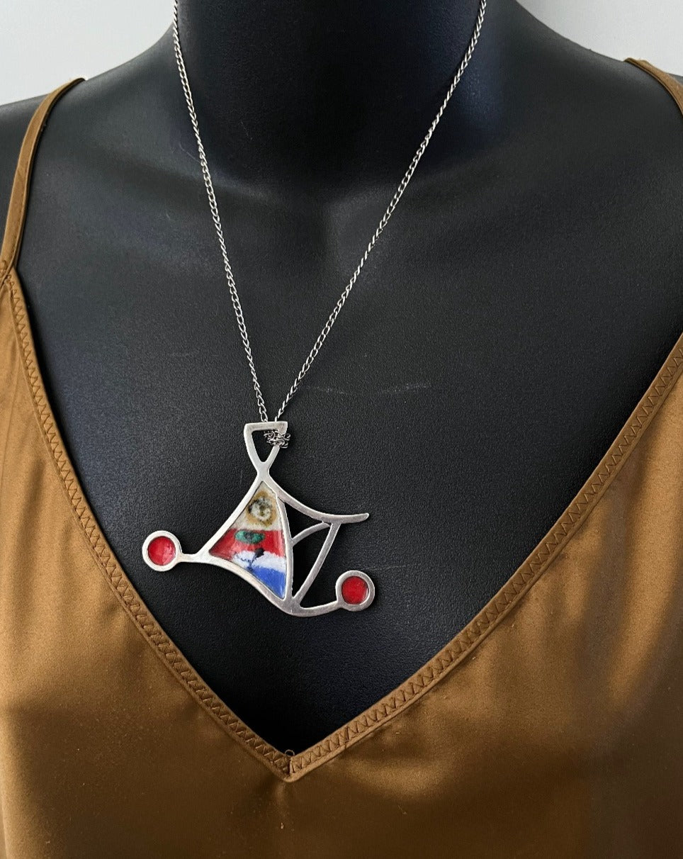 Miro on Red, Enamel on Silver Pendant