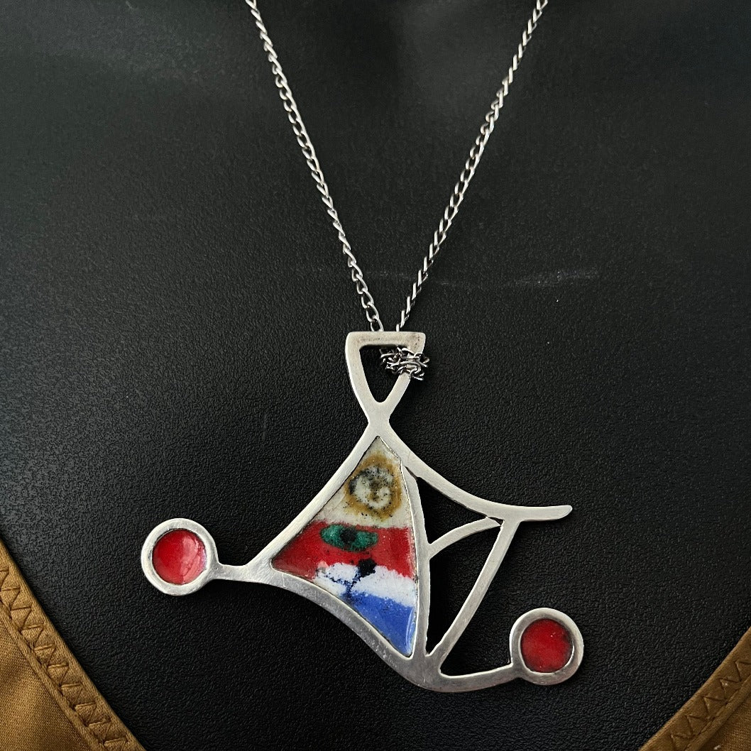 Miro on Red, Enamel on Silver Pendant