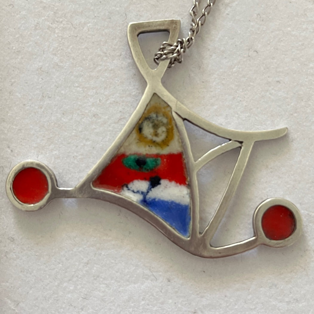 Miro on Red, Enamel on Silver Pendant