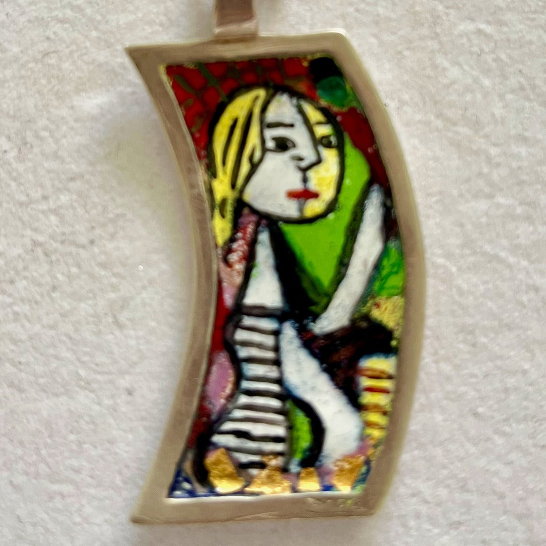 Picasso's  Women, Enamel on Silver Pendant