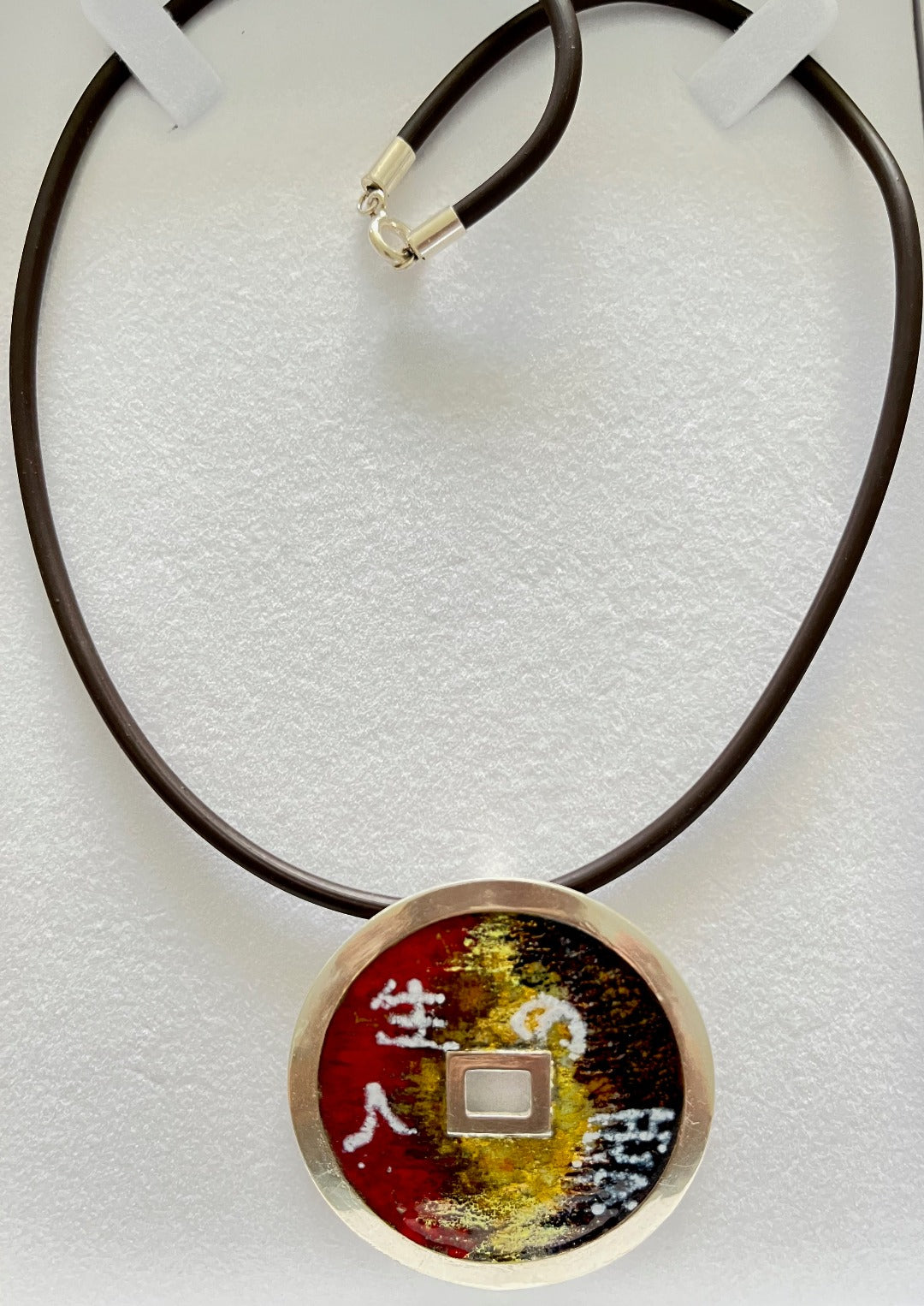 Chinese Coin, Enamel on Silver Pendant