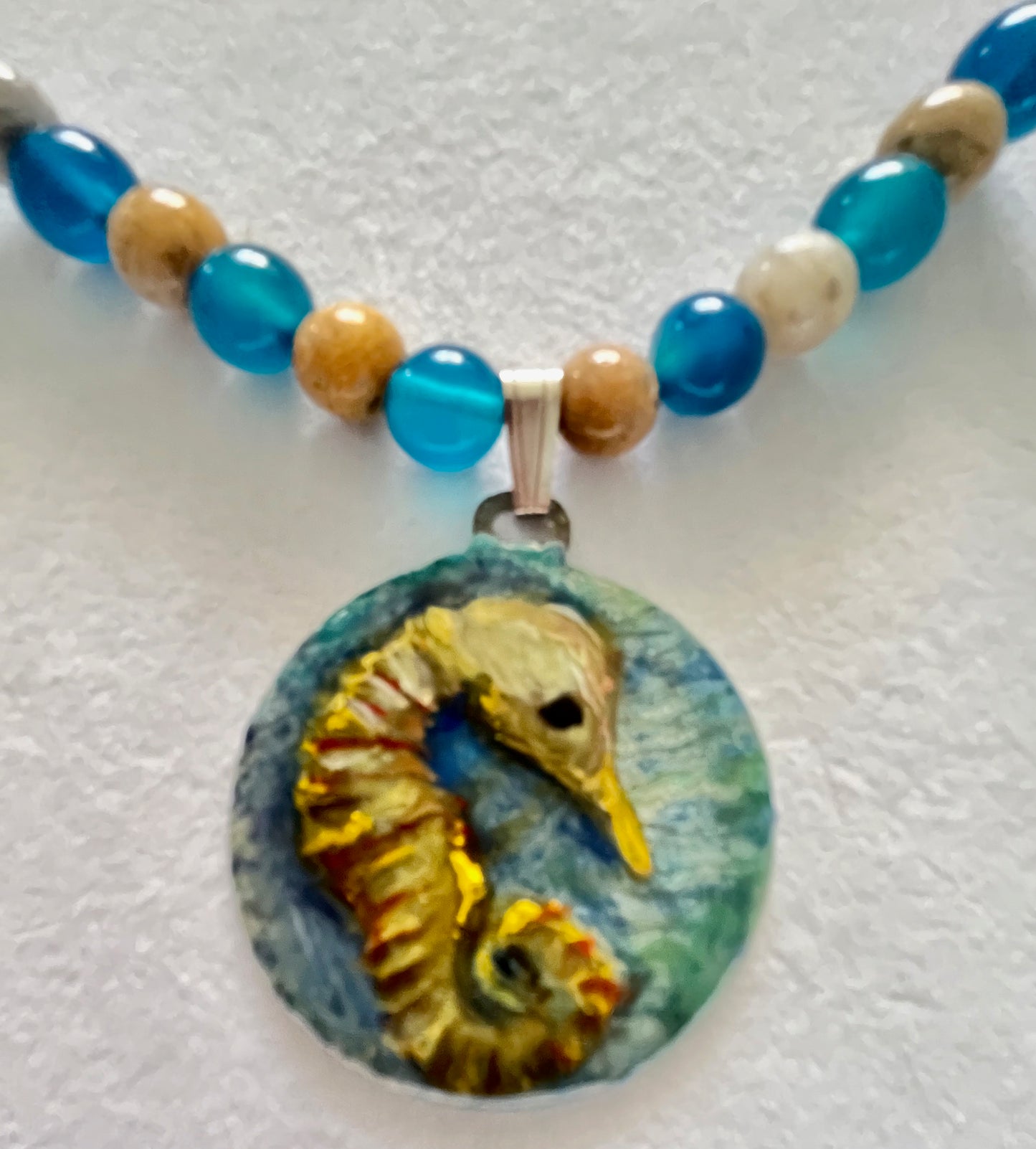 Sea Horse Pendant  on Sterling Silver and Vitreous Enamel
