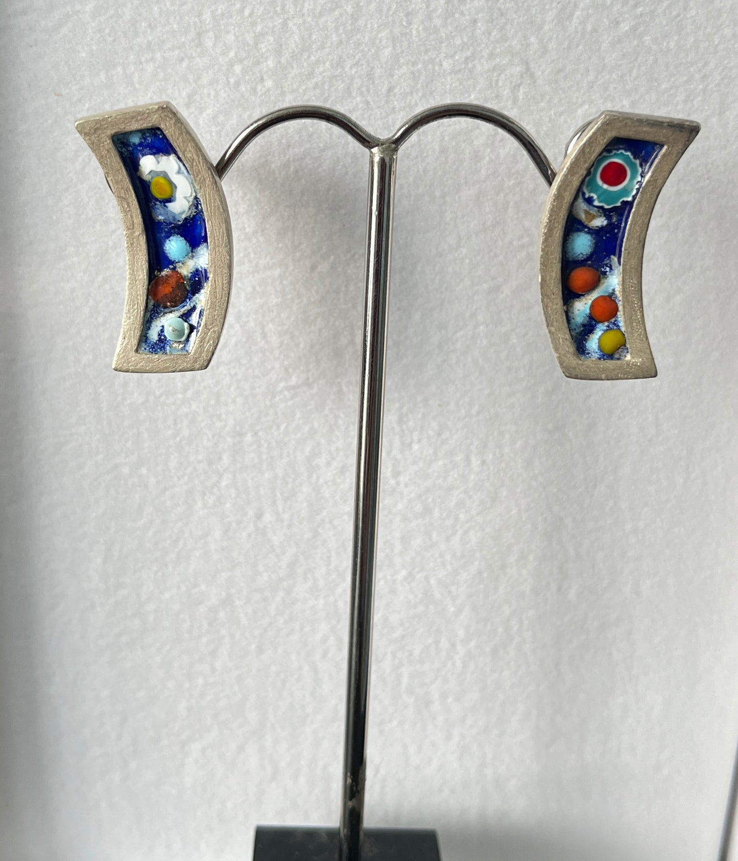 Enamel on Sterling Silver Earrings, Hippy design