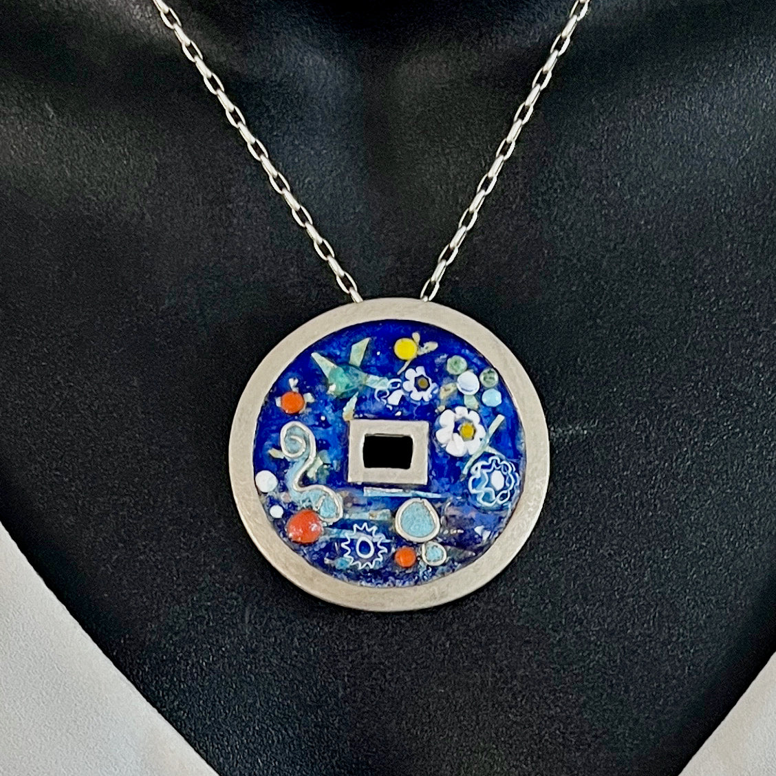Chines Coin, Hippy, Silver and Enamel Pendant