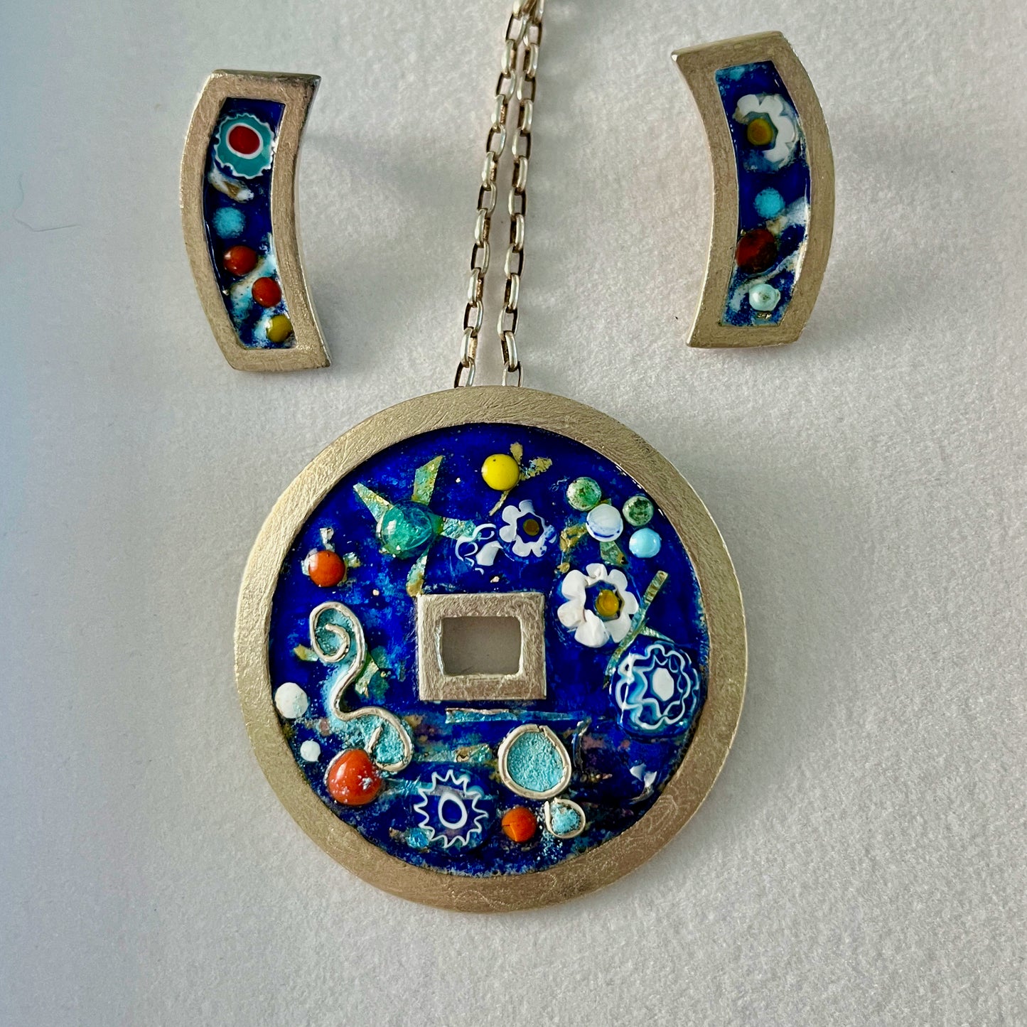Chines Coin, Hippy, Silver and Enamel Pendant