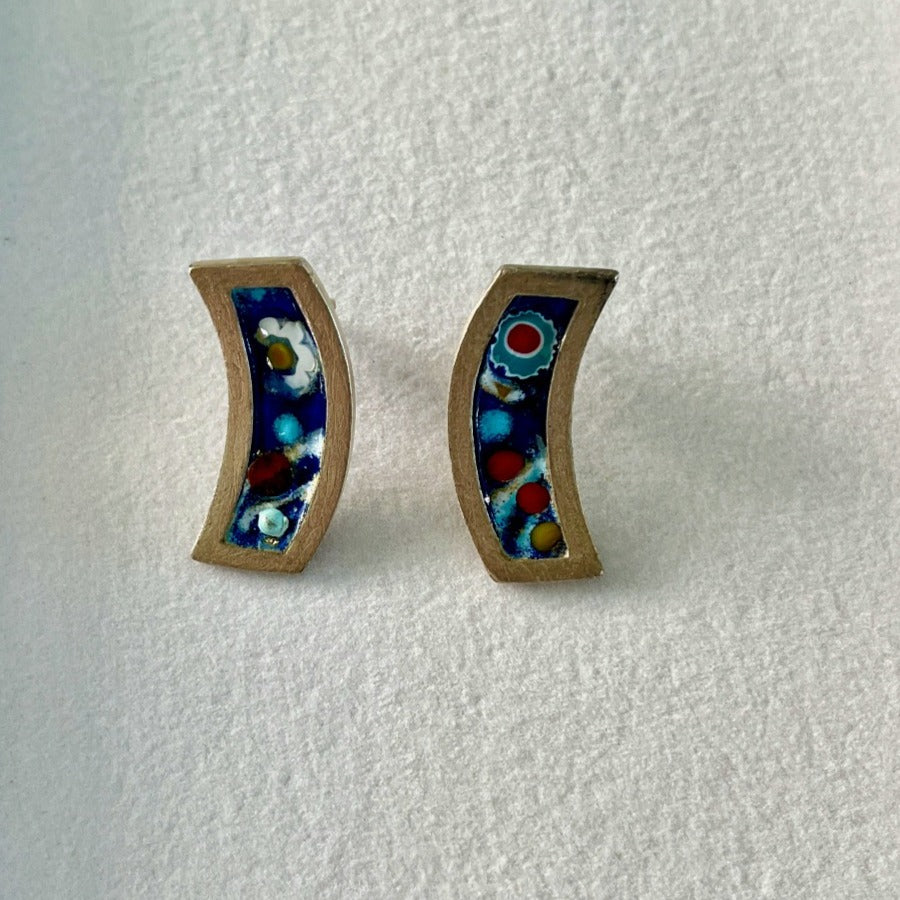 Enamel on Sterling Silver Earrings, Hippy design