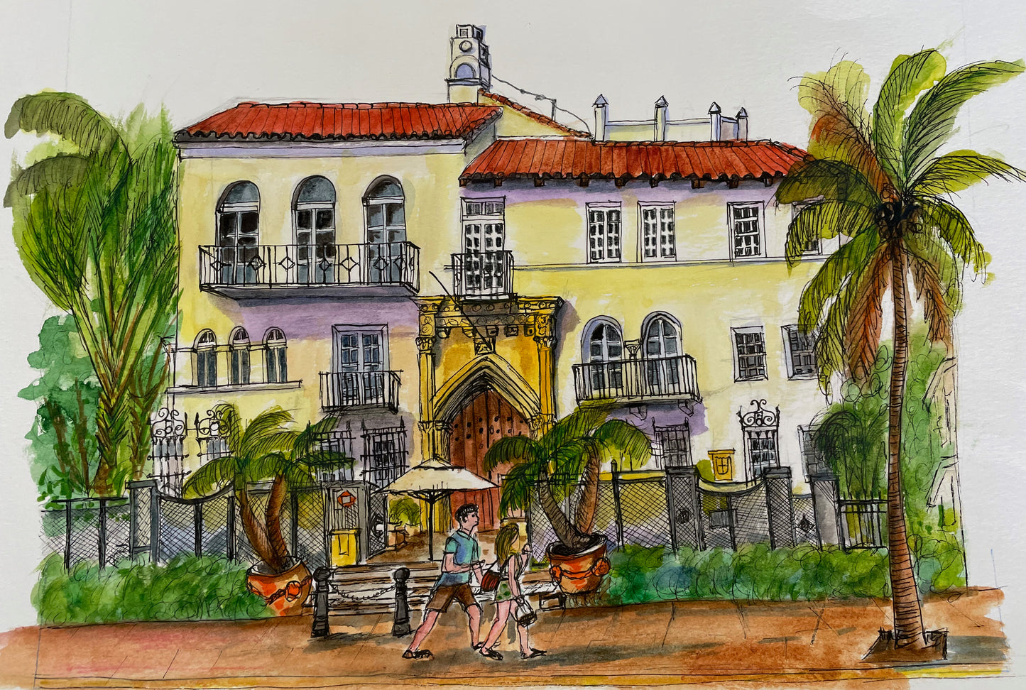 CASA CASUARINA, VERSACE HOUSE, ORIGINAL WATERCOLOR